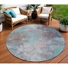 Teal Blue And Blush Abstract Washable Indoor Outdoor Area Rug - 2 of 4