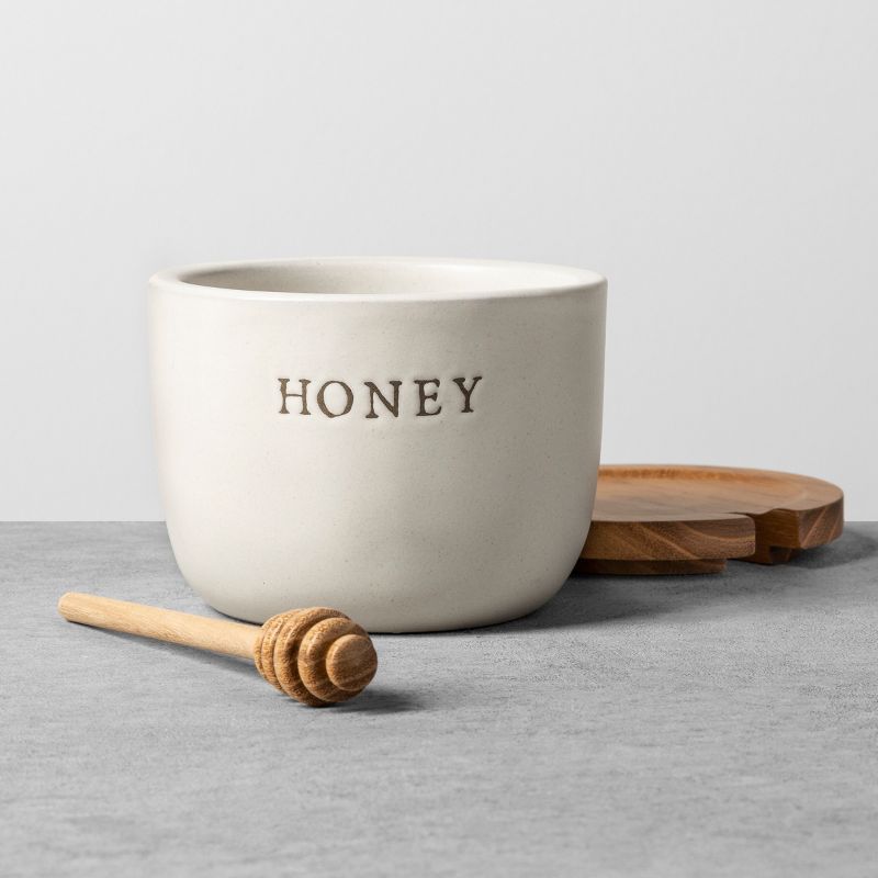 Stoneware Honey Pot with Wood Lid &#38; Dipper Cream/Brown - Hearth &#38; Hand&#8482; with Magnolia, 3 of 11