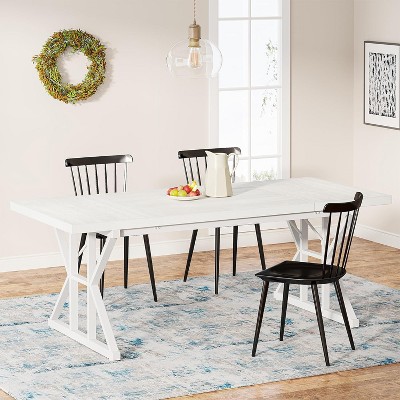 White Farmhouse 71-Inch Rectangular Wood Dining Table for Six