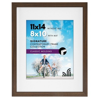 Americanflat 11x14 Walnut Picture Frame - Displays 8x10 With Mat or 11x14 Without Mat - Composite Wood with Shatter Resistant Glass