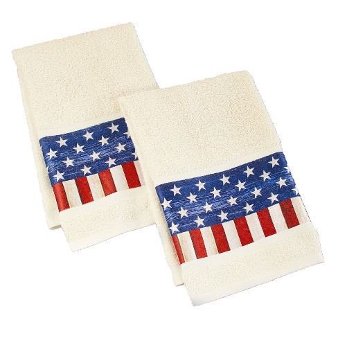 Lakeside American Flag Bathroom Hand Towels - Patriotic Restroom Accent -  Set of 2