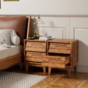 Lyngins 2 Set Vintage-Style Nightstand with 2-Layer Storage, Solid Wood Legs, Bevel Design End Table, Side Table with Hidden Pulls, Small Table - 1 of 4
