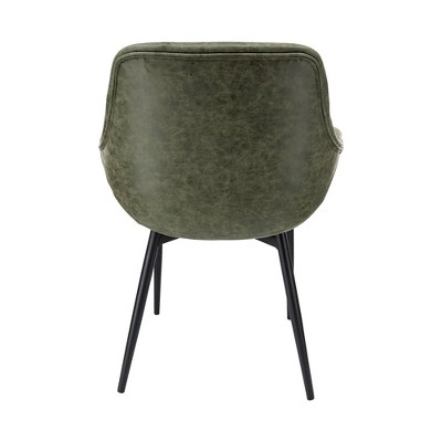 Olive Green Leather Upholstered Arm Chair with Metal Legs
