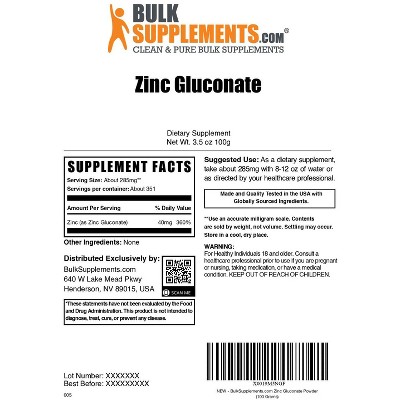 BulkSupplements Zinc Gluconate Powder