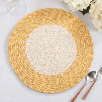 Yellow and Beige Hand Braided Cotton Round Placemats, Set of 4