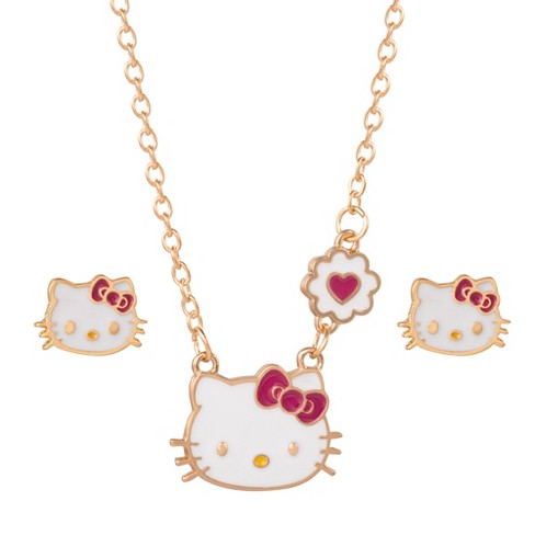 Hello Kitty Girls Necklace Stud Earrings Jewelry Set - 18+3 (magenta) :  Target