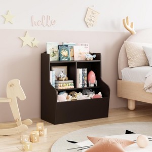 Kids 3-Tier Toy Storage Organizer and Bookshelf, Wooden Toy Shelf with Cubbies, Bookcase for Playroom, Bedroom, Kindergarten - 1 of 4