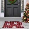 Christmas Buffalo Plaid Welcome Mat, Non-Slip Snowflake Doormat for Front Door, Absorbent Washable Indoor Outdoor Holiday Entryway Mat, Red - 2 of 4