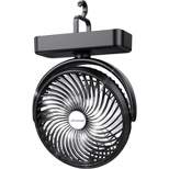 Panergy 10000mAh Battery Operated Camping Fan with LED Light-7 inch USB Fan with Hanging Hook for Tent Car RV Hurricane Emergency Outage - Black