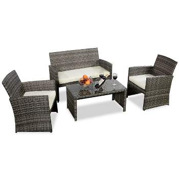 Tangkula 4PCS Outdoor Furniture Set Chairs Coffee Table Patio Garden Set Mix Gray