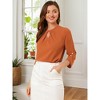 INSPIRE CHIC Women's Work Office Keyhole Pleated Front Ruched 3/4 Sleeve Chiffon Blouse - 2 of 4