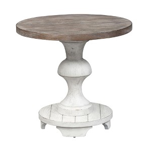Liberty Furniture,Sedona Round End Table in Heavy Distressed White w/ Gravel Top - 1 of 4