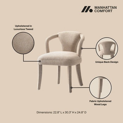 Modern Black Wood Round Dining Table with Beige Upholstered Arm Chairs