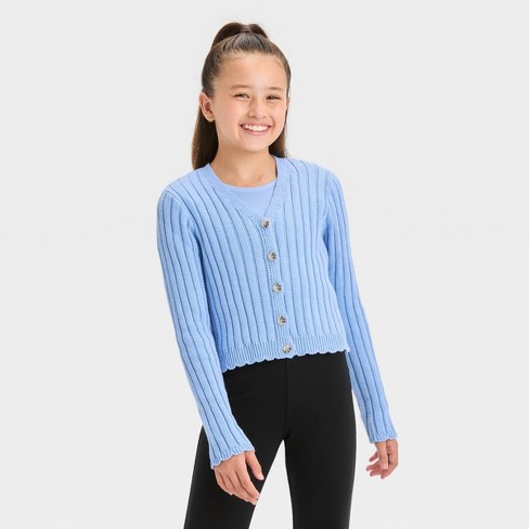 Girls' Ribbed Cardigan - art class™ Light Blue XXL