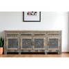HomeRoots 102" Natural And Black Distressed Solid Wood Carved Geometric Four Drawer Sideboard - 2 of 4
