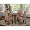 Vintage Kitchen Dining Table Set 5Pc Linen Brown Fabric Parsons Chairs Mahogany Legs - 2 of 4