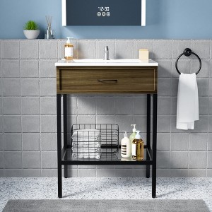 Modern Freestanding Bathroom Vanity with Resin Sink, Storage Cabinet and Open Glass Shelf, Contemporary Bathroom Cabinet Set - 1 of 4
