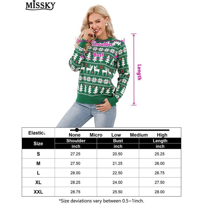 Family Christmas Sweater Reindeer Snowflake Pattern Crew Neck Holiday Pullover Knitwear, 5 of 6
