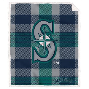 MLB Seattle Mariners Plaid Steel Royal Plush Faux Shearling Blanket - 1 of 3