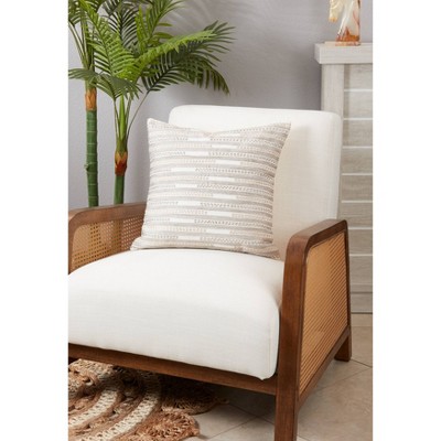 Ivory and Beige Stitched Stripe Cotton Euro Pillow Cover