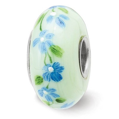 Black Bow Jewelry Fenton Sterling Silver Hand Painted Larkspurs July Glass Bead Charm
