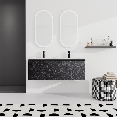 48''/24"/30"W Floating Wall-Mounted Bathroom Vanity with Unique Pattern Finish & Soft-Close Cabinet Door 4S - ModernLuxe