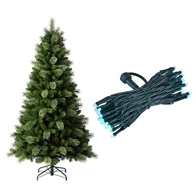 Home Heritage 7 Foot Unlit Cascade Cashmere Pine Artificial Fake Holiday Tree & Lumations Twinkly App Controlled Wrapped Dome Straight Lights