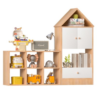 DOMETOUR Kids Bookshelf with House Shaped Design, Bookcase for Playroom/Bedroom Storage Organizer for Books Toys