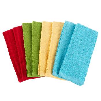 Kitchen Towels- Set of 8 -16"x28"-Absorbent 100% Cotton Hand Towel- Modern Circle Pattern Weave in 4 Solid Colors for Drying by Hastings Home