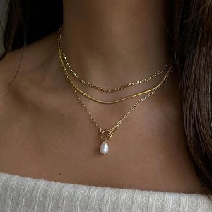 HTUTWOO Gold Layered Necklaces for Women Dainty 14K Gold Plated Pendant Necklace Set Cute Gold Cross Chain Layering Pendant Jewelry - 1 of 4