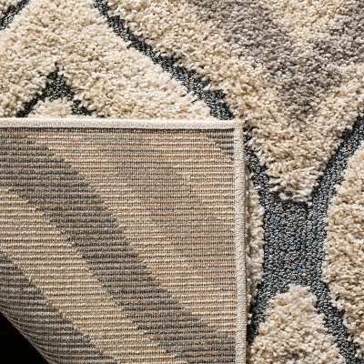 Cream and Light Blue Geometric Shag 4' x 4' Square Rug