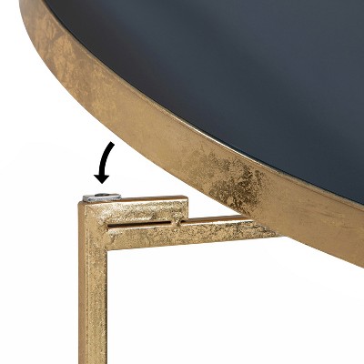 Navy Blue and Gold Leaf Round Lift-Top Metal Coffee Table