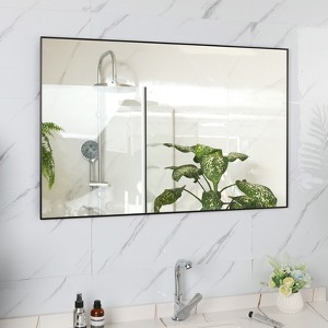 FONTOI 36"×24" Arched Bathroom Wall Mirror Functional Wall Use with Silver Metal Frame for Contemporary Entryway Bedroom or Living Room, Black - 1 of 4