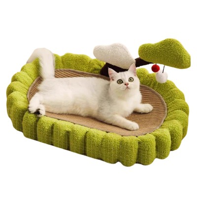 Large Space Tree Cat scratching board, Hand Woven Sisal Cat scratching Bed, Green Small Tree Design scratching Post and Lounge