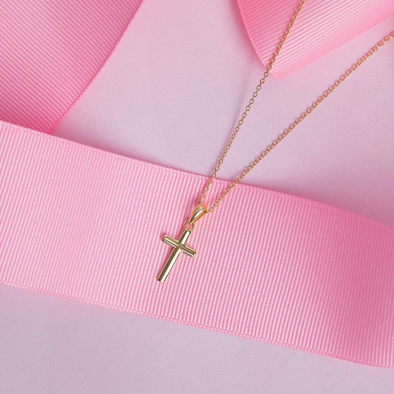 Girls' Flat Cross Sterling Silver Gold Plated Necklace - In Season Jewelry, 4 of 7