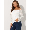 Allegra K Women's Off Shoulder Floral Lace Sheer Long Sleeves Lined Casual Blouse - 3 of 4