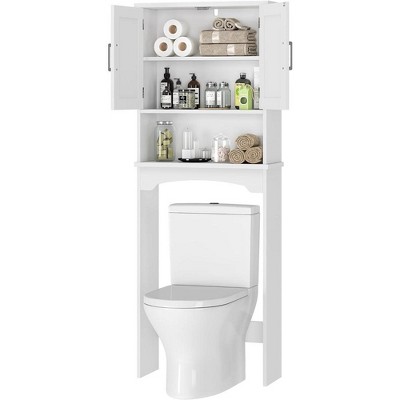 Toilet Storage Cabinet, Wooden Independent Toilet Cabinet, Double Door Toilet Cabinet, Space Saving, Anti-Tip Design, for Bathroom, White