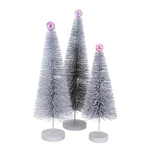 Cody Foster 18.0 Inch Silver Glitter Trees 3 Pc Set Christmas Village Decorate Bottle Brush Trees - 1 of 3