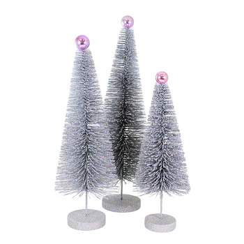 Cody Foster 18.0 Inch Silver Glitter Trees 3 Pc Set Christmas Village Decorate Bottle Brush Trees