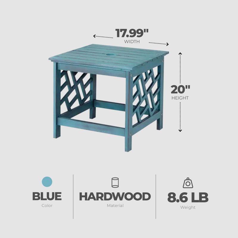Four Seasons Courtyard 18 Inch Distressed Hardwood Portland Square Outdoor Patio End Table with Brushed Wire Finish & 70 Pound Maximum Capacity, Blue, 4 of 8