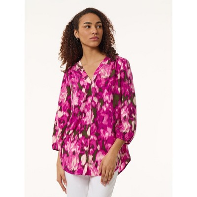 Jones New York Plus Size Printed V-Neck Pleated Kelly Blouse - 1X