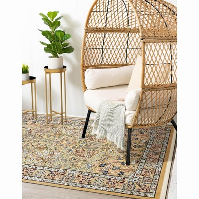 Beige Rectangular Synthetic Easy-Care Stain-Resistant Rug