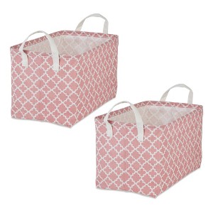 Design Imports Set of 2 Rectangle L 10.5 x 17.5 x 10 Pe Coated Cotton Poly Laundry Bins Lattice Rose: Polyester Cesta para Ropa Sucia - 1 of 4