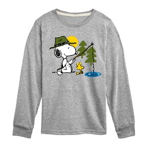 Boys' - Peanuts - Snoopy Woodstock Fishing Long Sleeve Graphic T-Shirt - 1 of 4