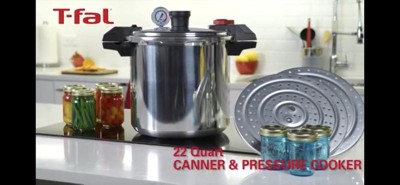 T-fal Pressure Cooker Aluminum Pressure Canner, 22 Quart, 3 PSI Settings,  Cookware, Pots and Pans, Large Capacity, Cooling Racks, Recipe Booket