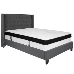 Emma and Oliver Full Accent Extended Panel Platform Bed/Memory Foam Mattress-Dark Gray Fabric - 1 of 4