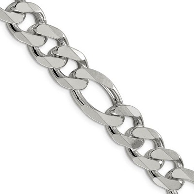 Black Bow Jewelry Men's 13.5mm, Sterling Silver, Solid Figaro Chain Necklace