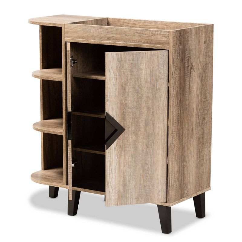 2 Door Wales Oak Wood Shoe Cabinet with Open Shelves Brown/Black - Baxton Studio, 3 of 13