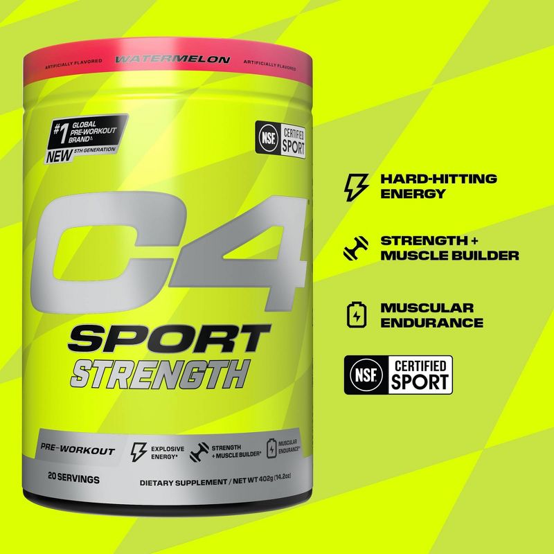 Cellucor C4 Sport Strength Pre-Workout - Watermelon - 14.2oz/20 Servings, 4 of 9