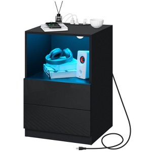 Hommpa Modern Open Shelf  Bedside Table LED Nightstand with Charging Station - 1 of 4